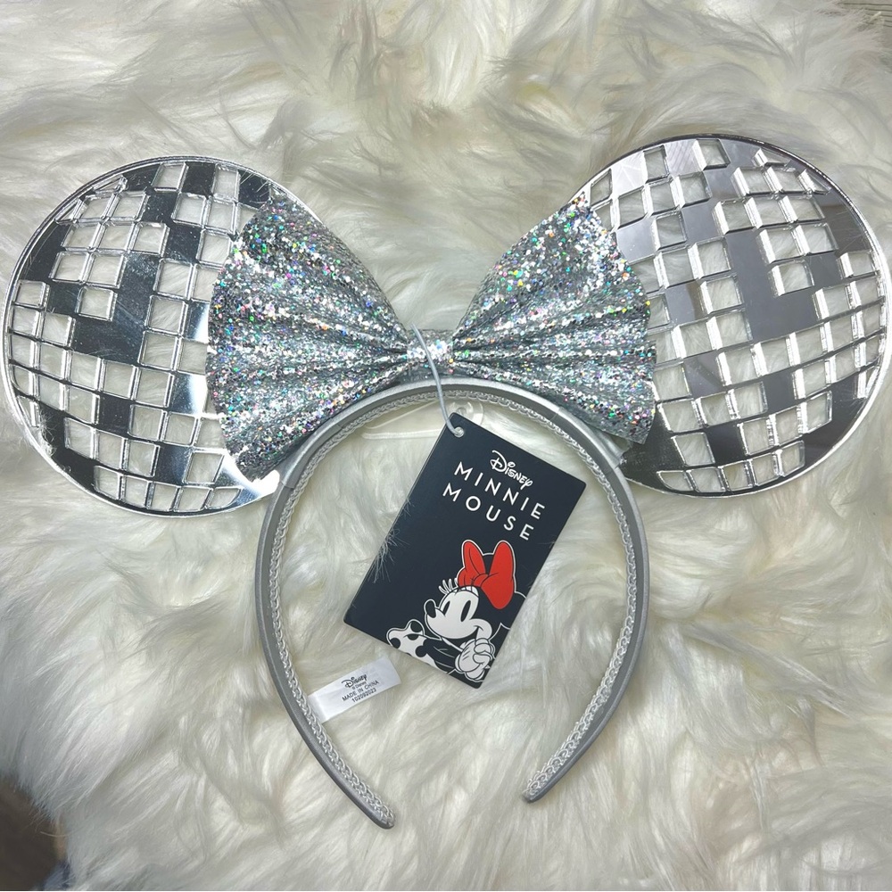•SOLD• Disney Minnie Mouse Disco Ball Ears with Glitter Bow NWT